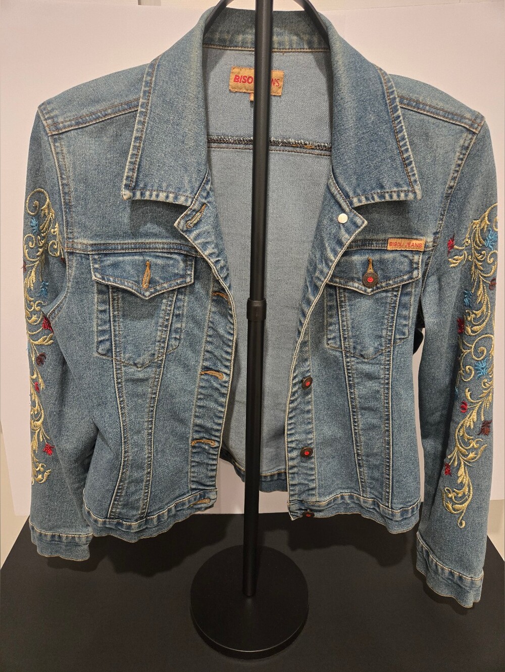 Vintage Bisou Jeans Embroidered Denim Jacket Women’s Medium Y2K Boho Style